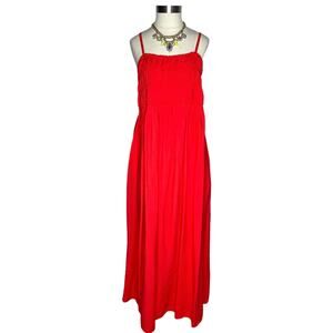 A New Day Maxi Dress Adjustable Spaghetti Straps Coral With Pockets Size XXL